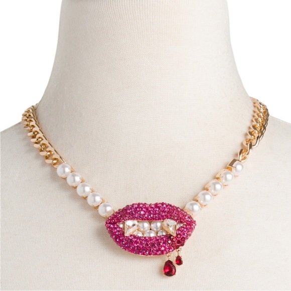 PRICE FIRM Betsey Johnson Halloween Vampire Fangs
Pink Lips Gold Necklace 💋 - Picture 2 of 2